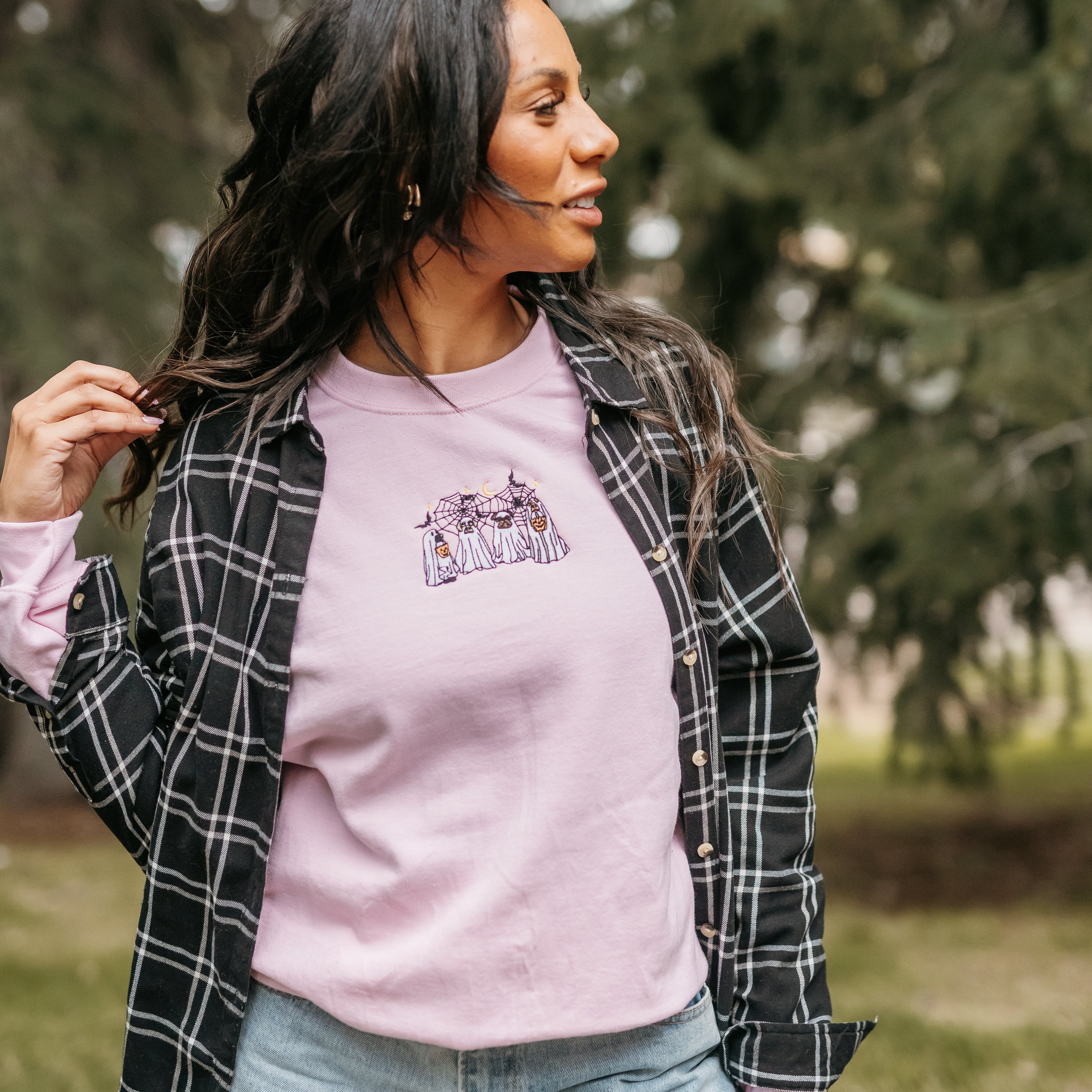 Embroidered Basic Fleece Crewneck - Trick or Treat Pups Little Mama Shirt Shop LLC