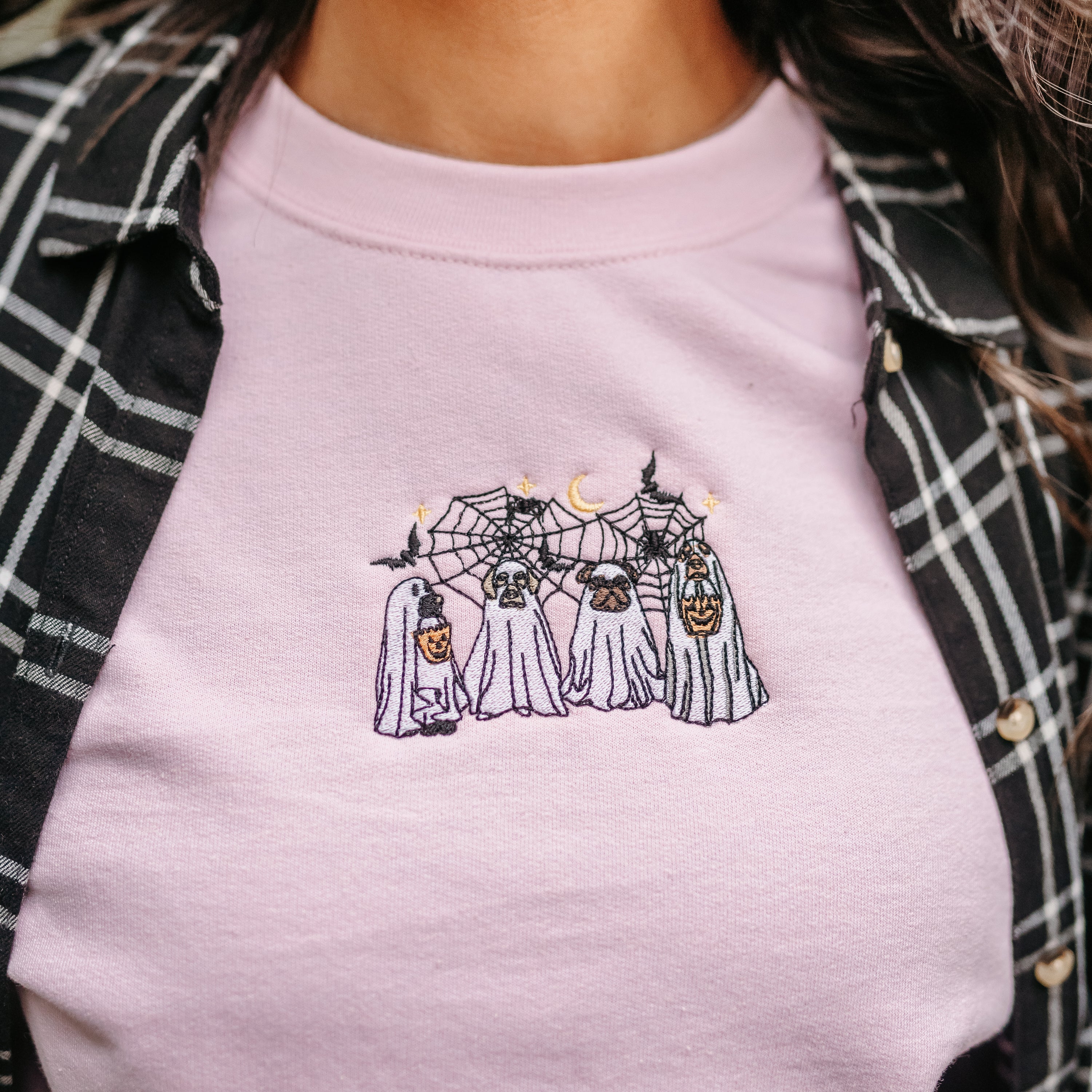 Embroidered Basic Fleece Crewneck - Trick or Treat Pups Little Mama Shirt Shop LLC