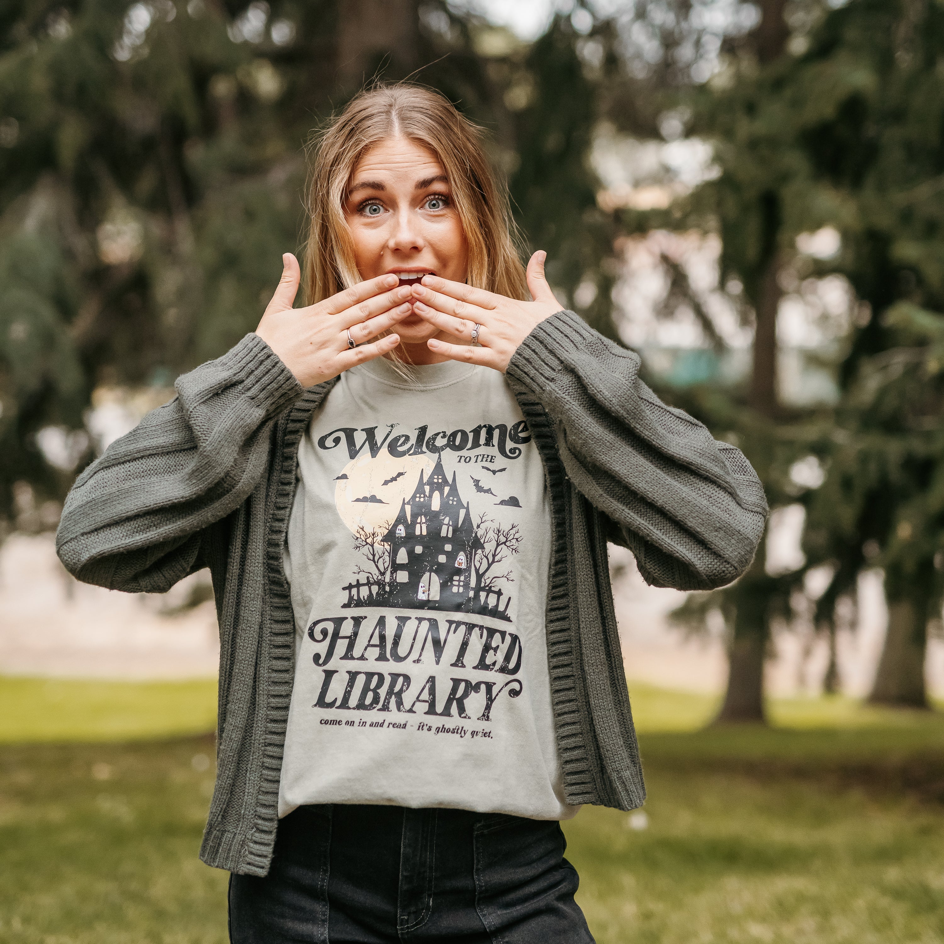 Haunted Library - Short Sleeve Comfort Colors Tee Little Mama Shirt Shop