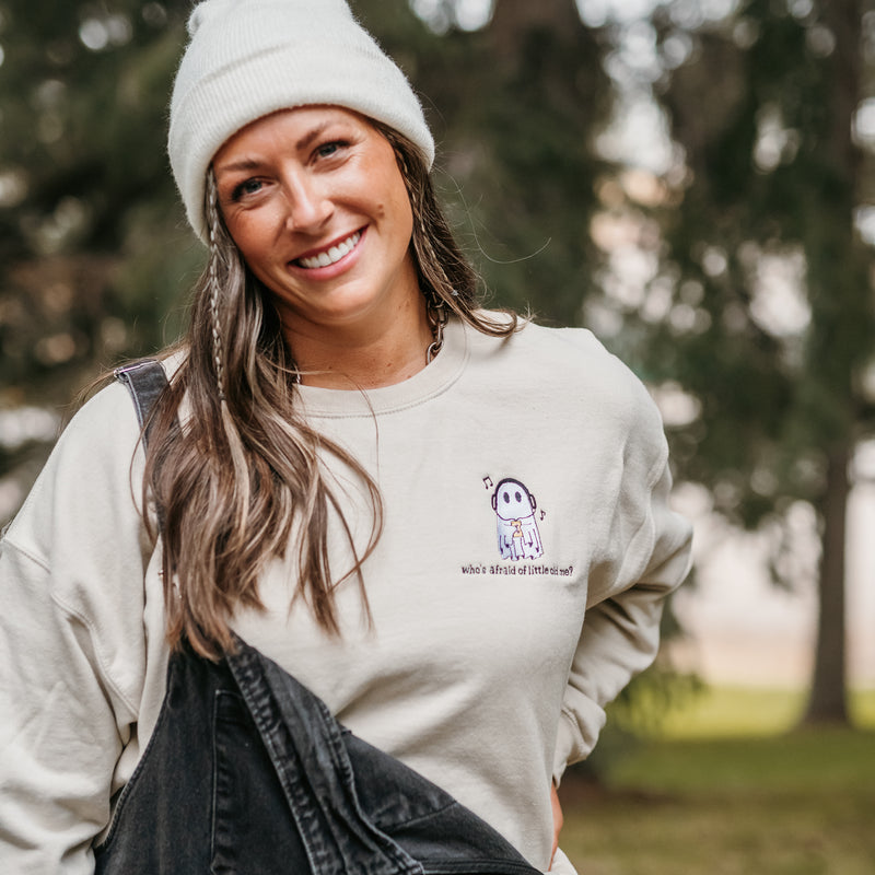 Embroidered Basic Fleece Crewneck - Who's Afraid of Little Old Me?