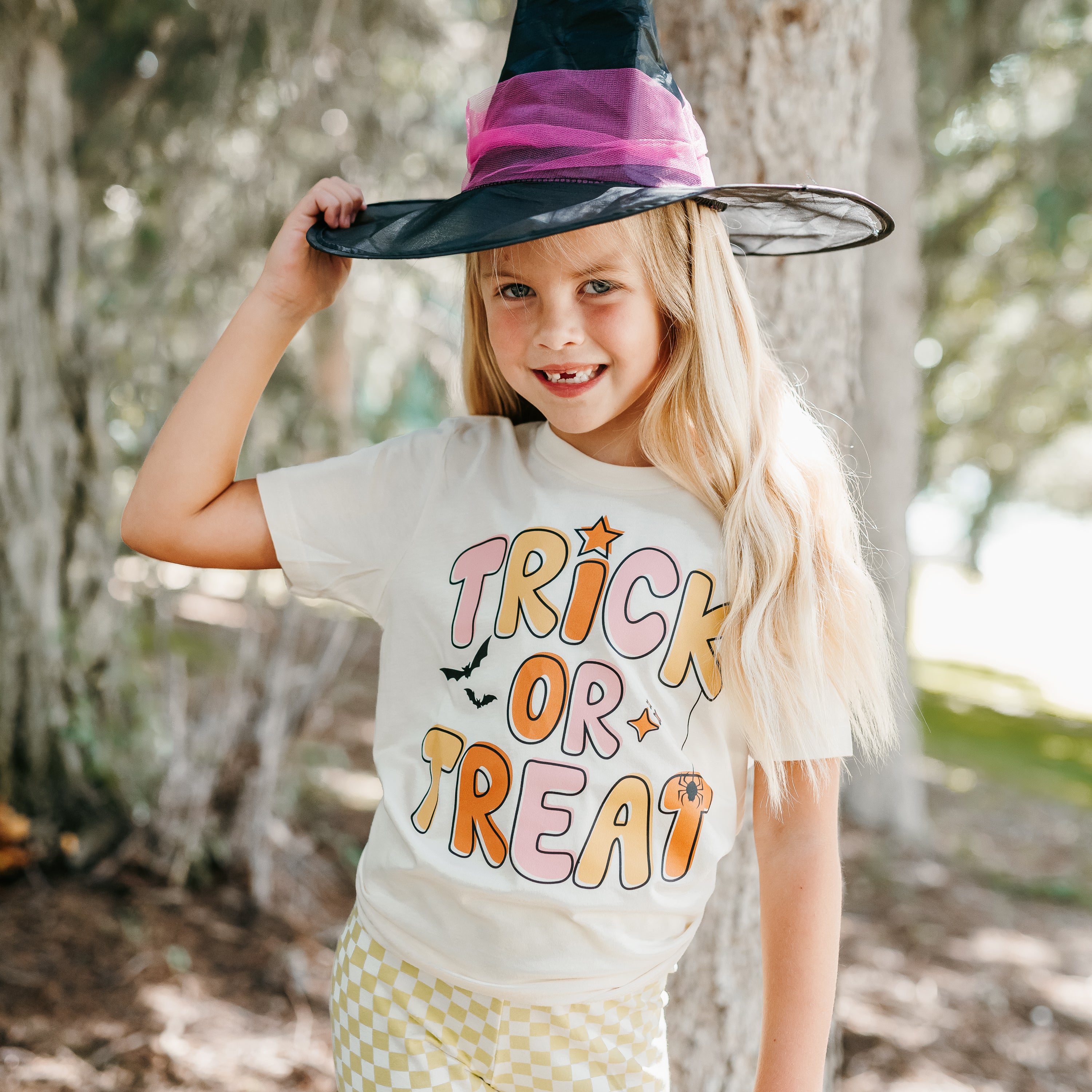 Trick or Treat (PINK/ORANGE) - Short Sleeve Child Shirt Little Mama Shirt Shop