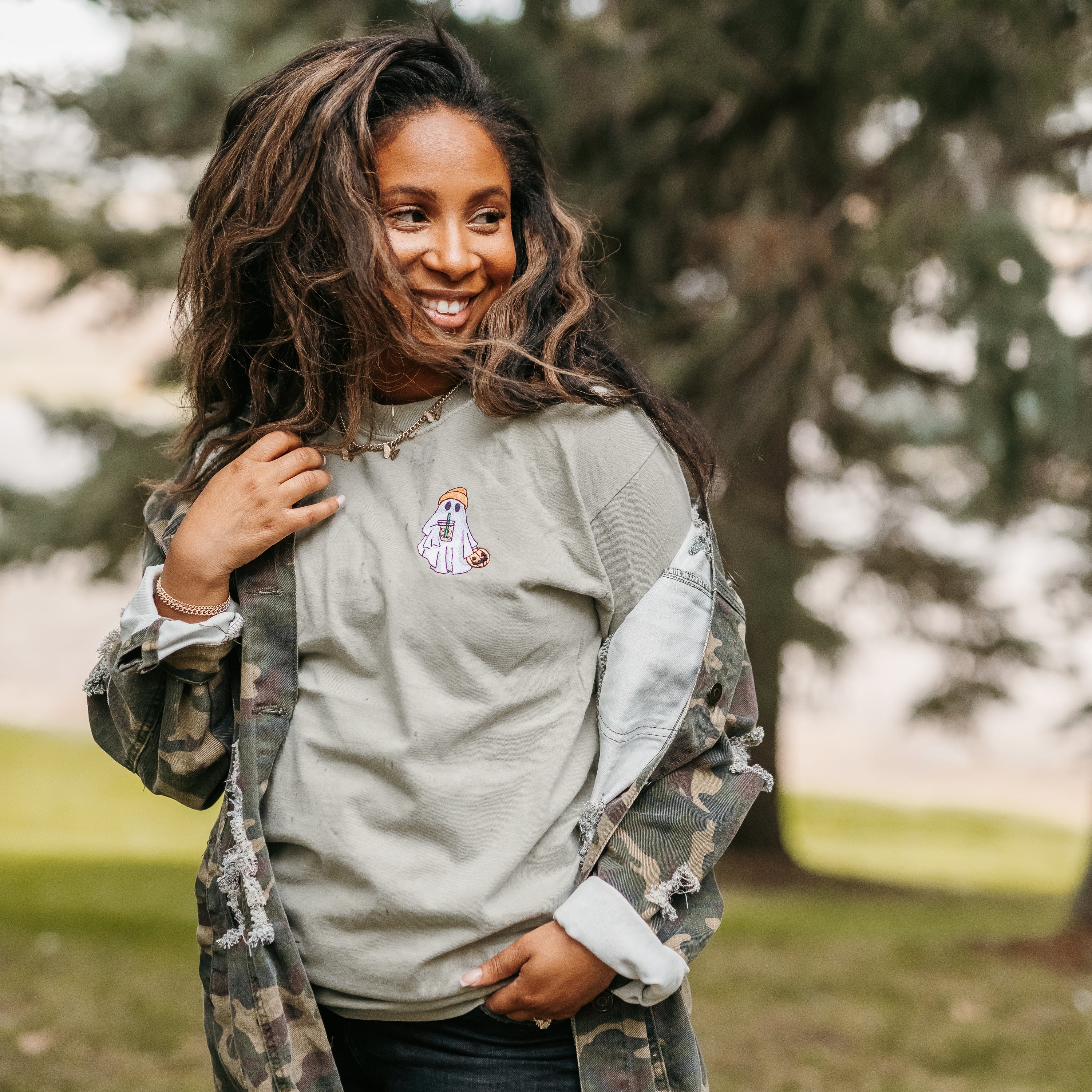Embroidered Short Sleeve Comfort Colors Tee - Boujee Ghost Little Mama Shirt Shop