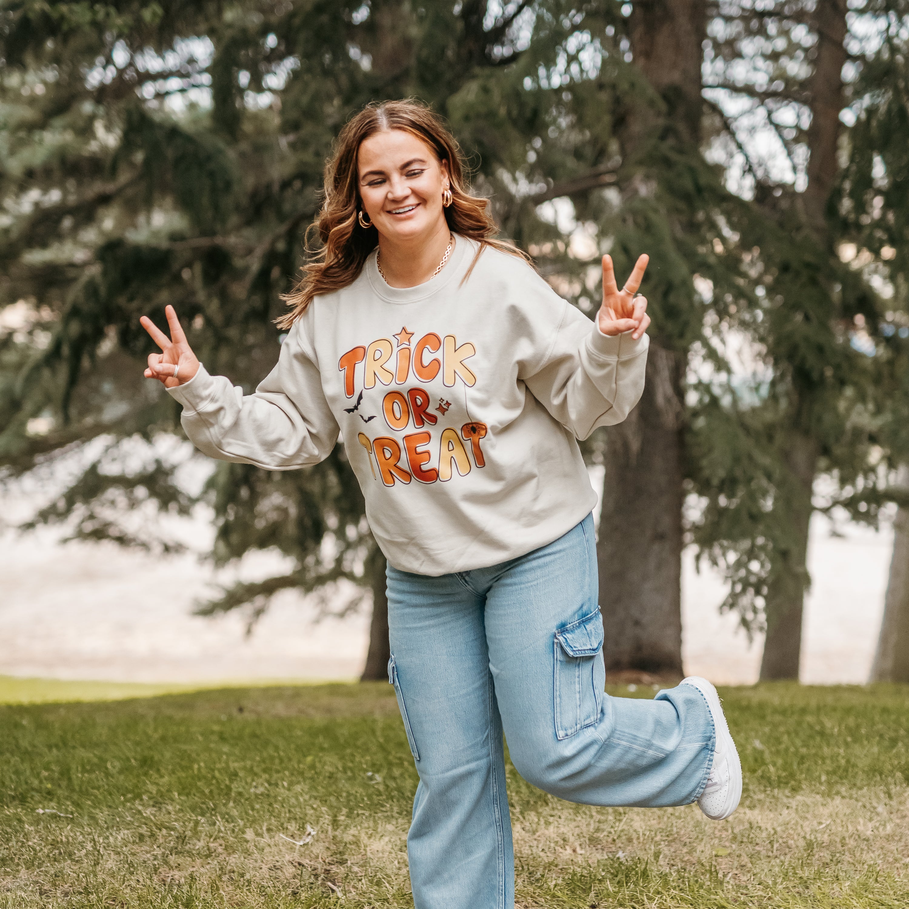 Trick or Treat (ORANGE/YELLOW) - Basic Fleece Crewneck Little Mama Shirt Shop LLC
