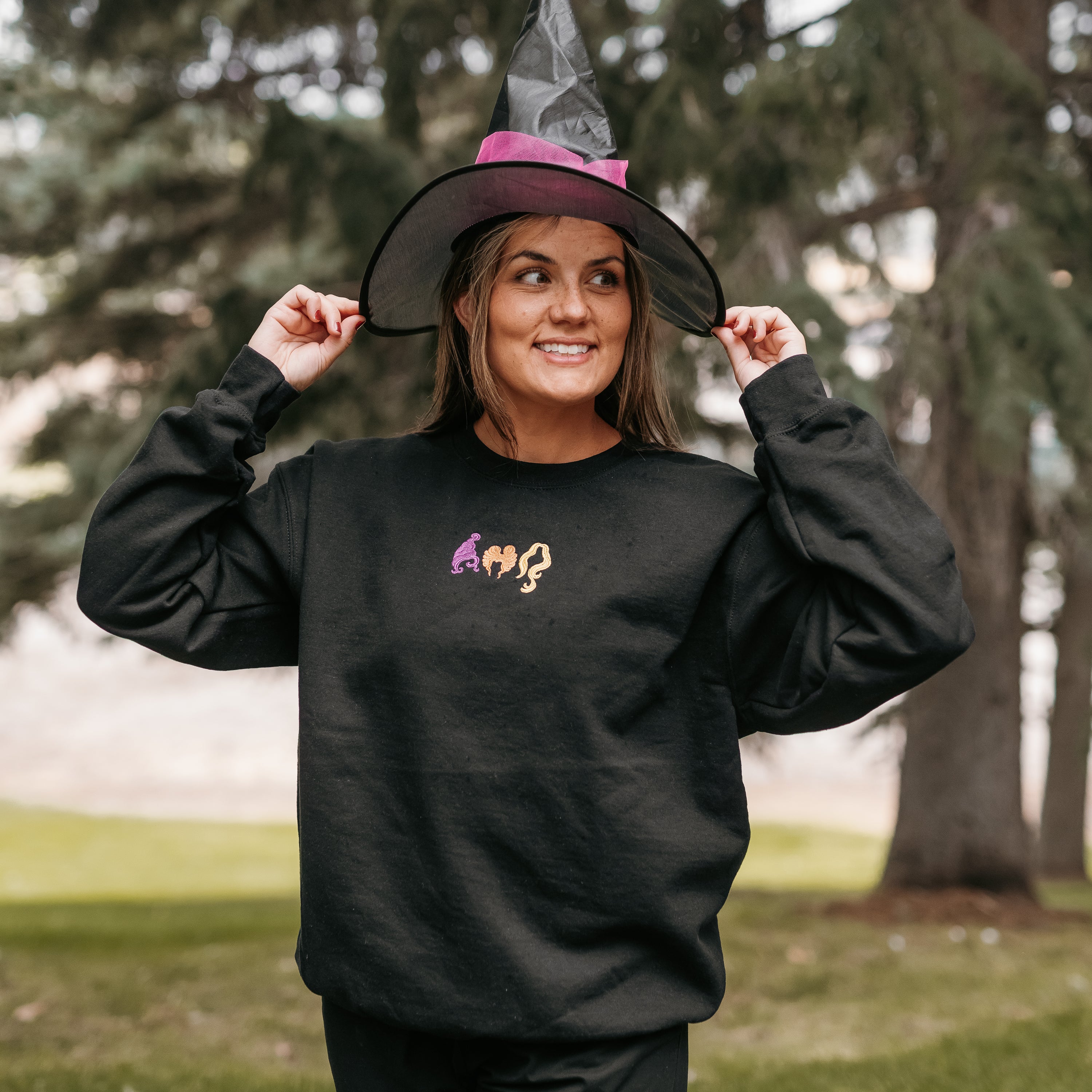 Embroidered Basic Fleece Crewneck - Hocus Pocus Hair - Sistahs! Little Mama Shirt Shop LLC
