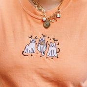 Embroidered Long Sleeve Comfort Colors Tee - Ghost Cats on the Prowl Little Mama Shirt Shop
