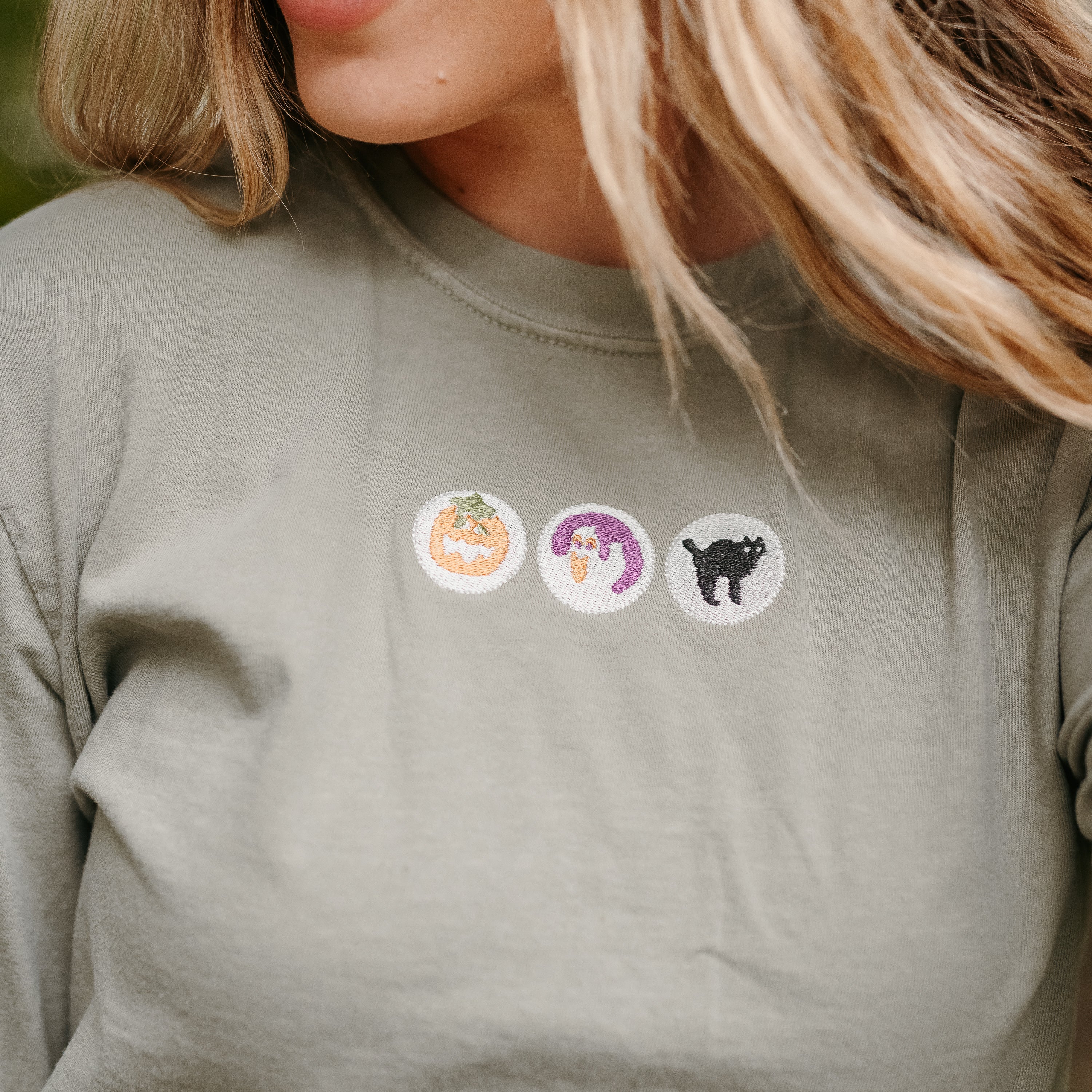 Embroidered Long Sleeve Comfort Colors Tee - Halloween Cookies Little Mama Shirt Shop