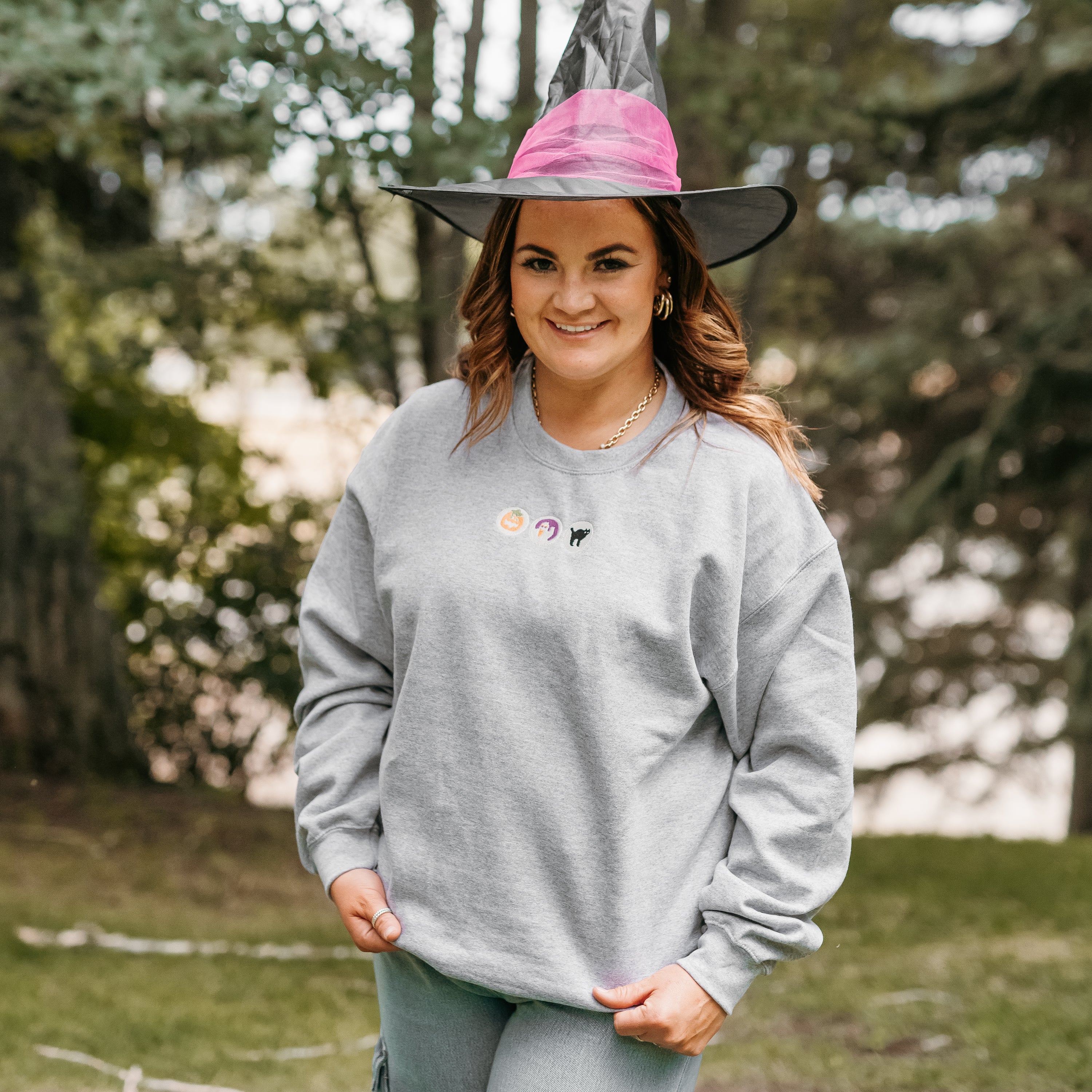 Embroidered Basic Fleece Crewneck - Halloween Cookies Little Mama Shirt Shop LLC