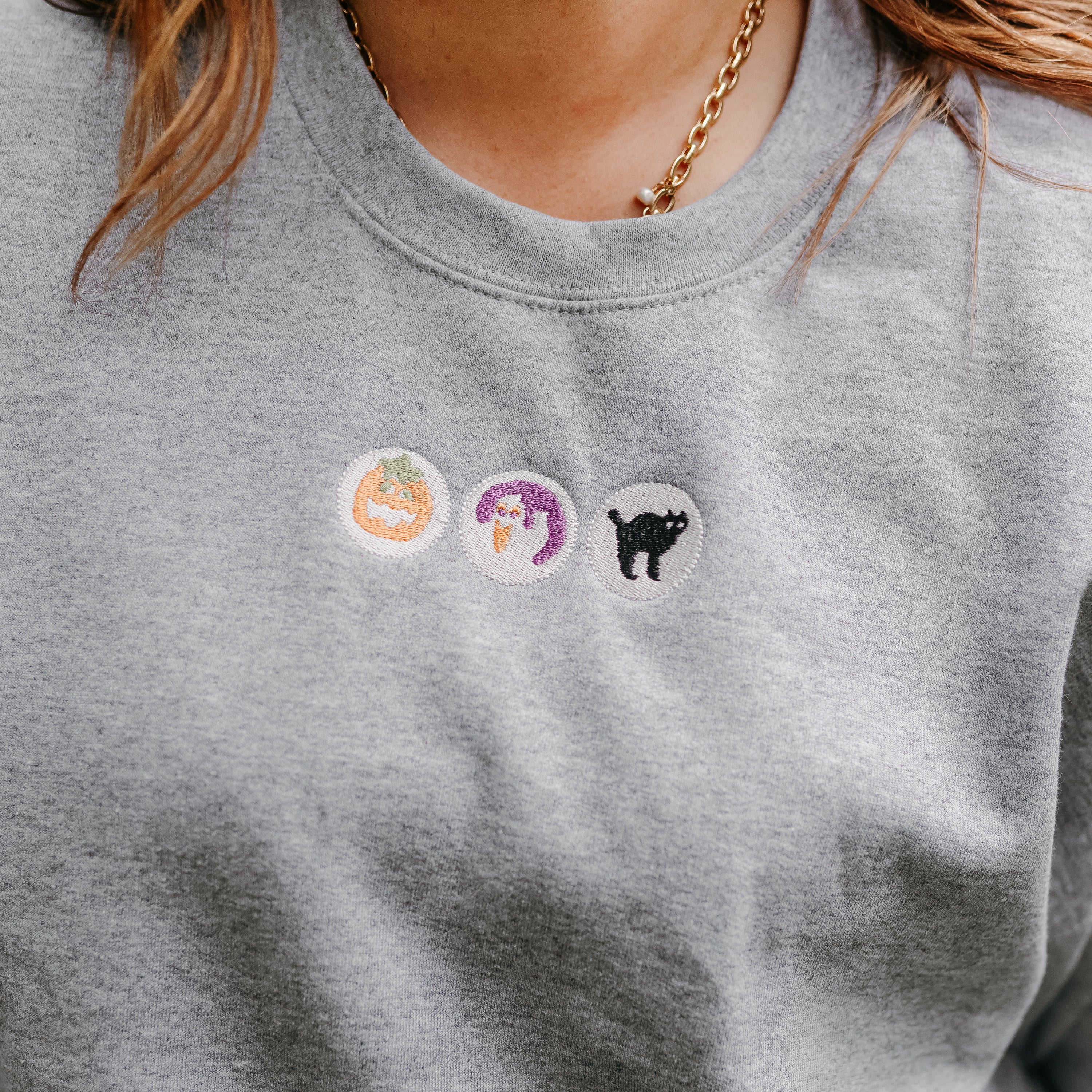 Embroidered Basic Fleece Crewneck - Halloween Cookies Little Mama Shirt Shop LLC
