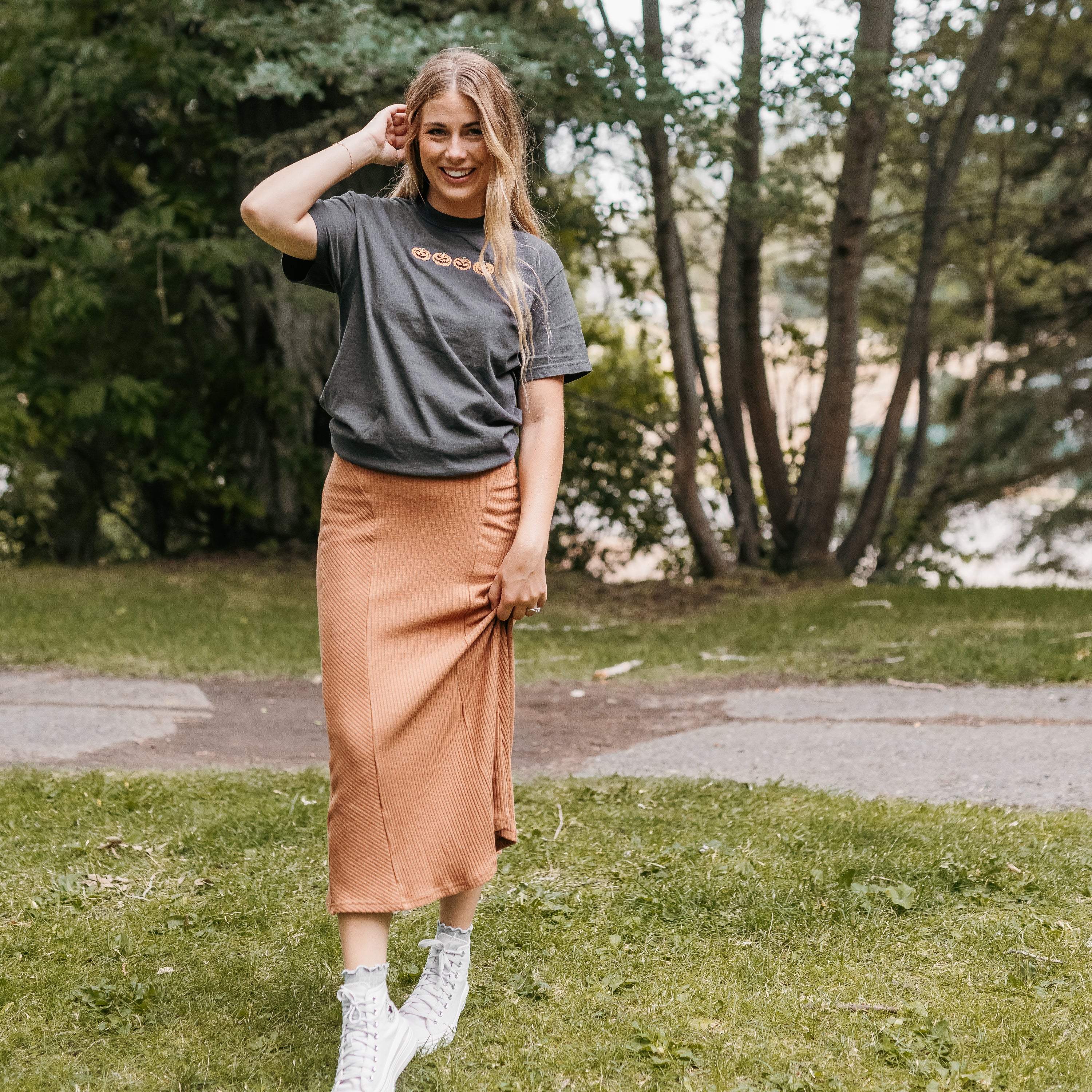 Embroidered Short Sleeve Comfort Colors Tee - Jack-o-Lanterns in a Row Little Mama Shirt Shop
