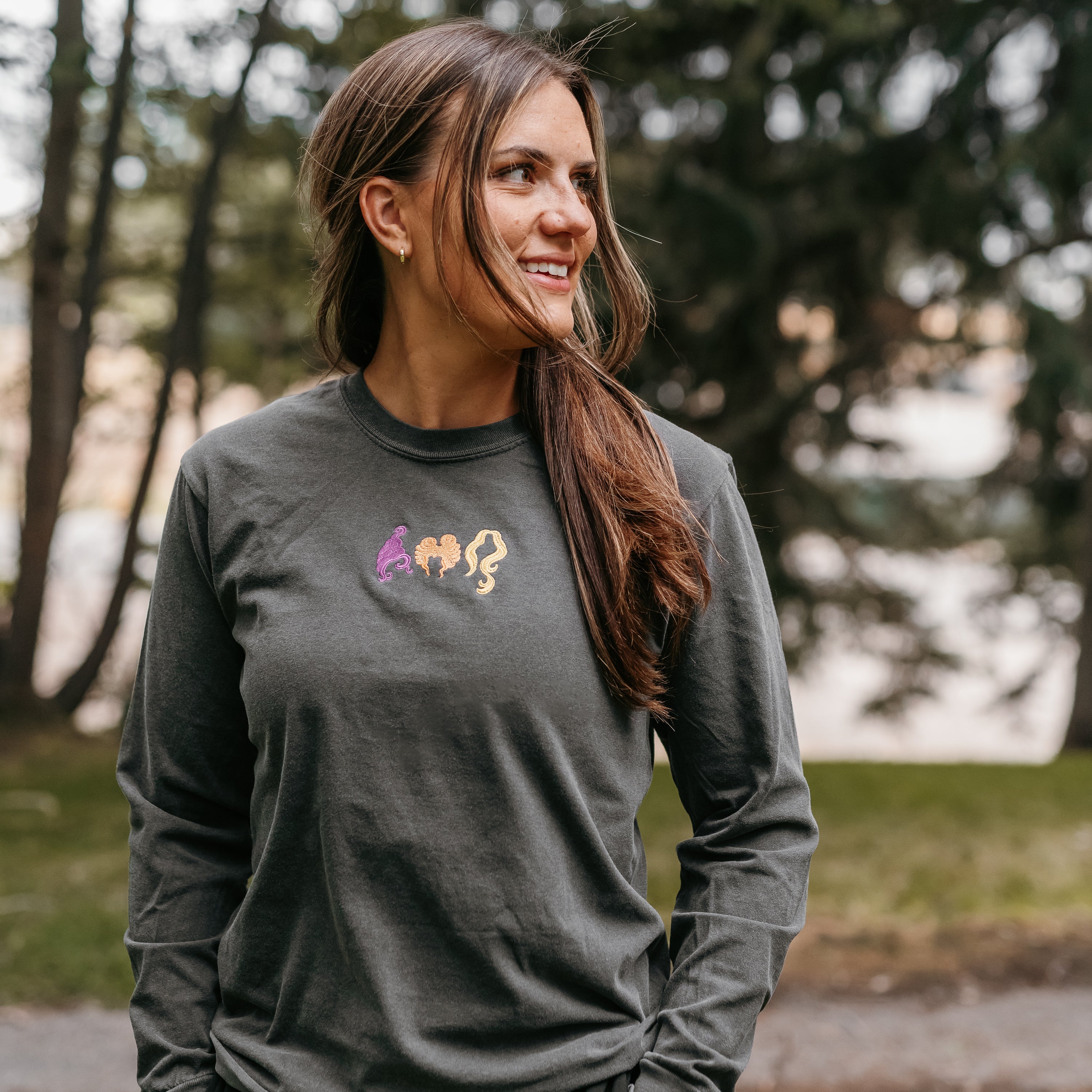 Embroidered Long Sleeve Comfort Colors Tee - Hocus Pocus Hair - Sistahs! Little Mama Shirt Shop
