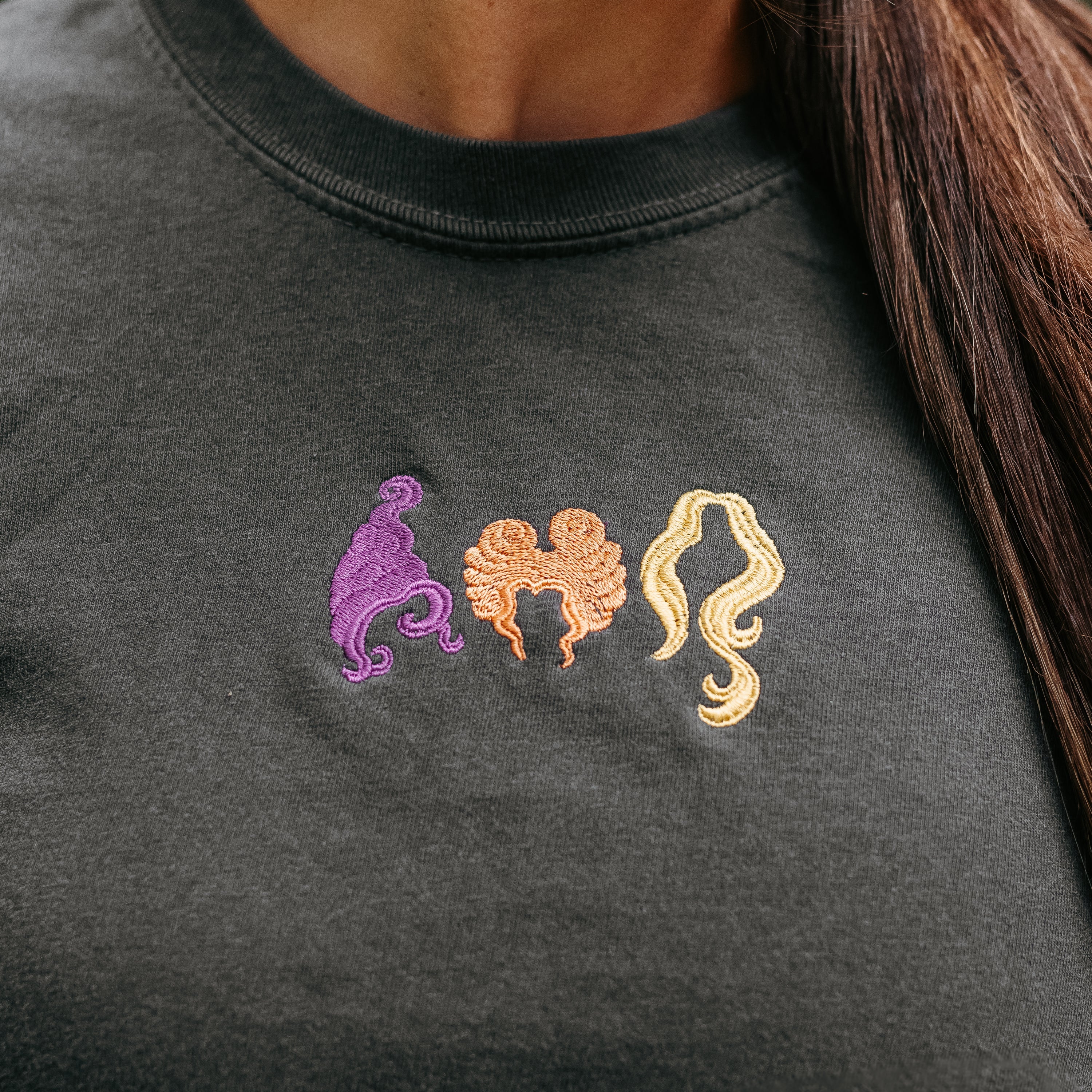 Embroidered Long Sleeve Comfort Colors Tee - Hocus Pocus Hair - Sistahs! Little Mama Shirt Shop