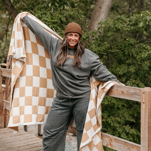 Embroidered Pigment Crewneck Sweatshirt - Jack-o-Lanterns in a Row