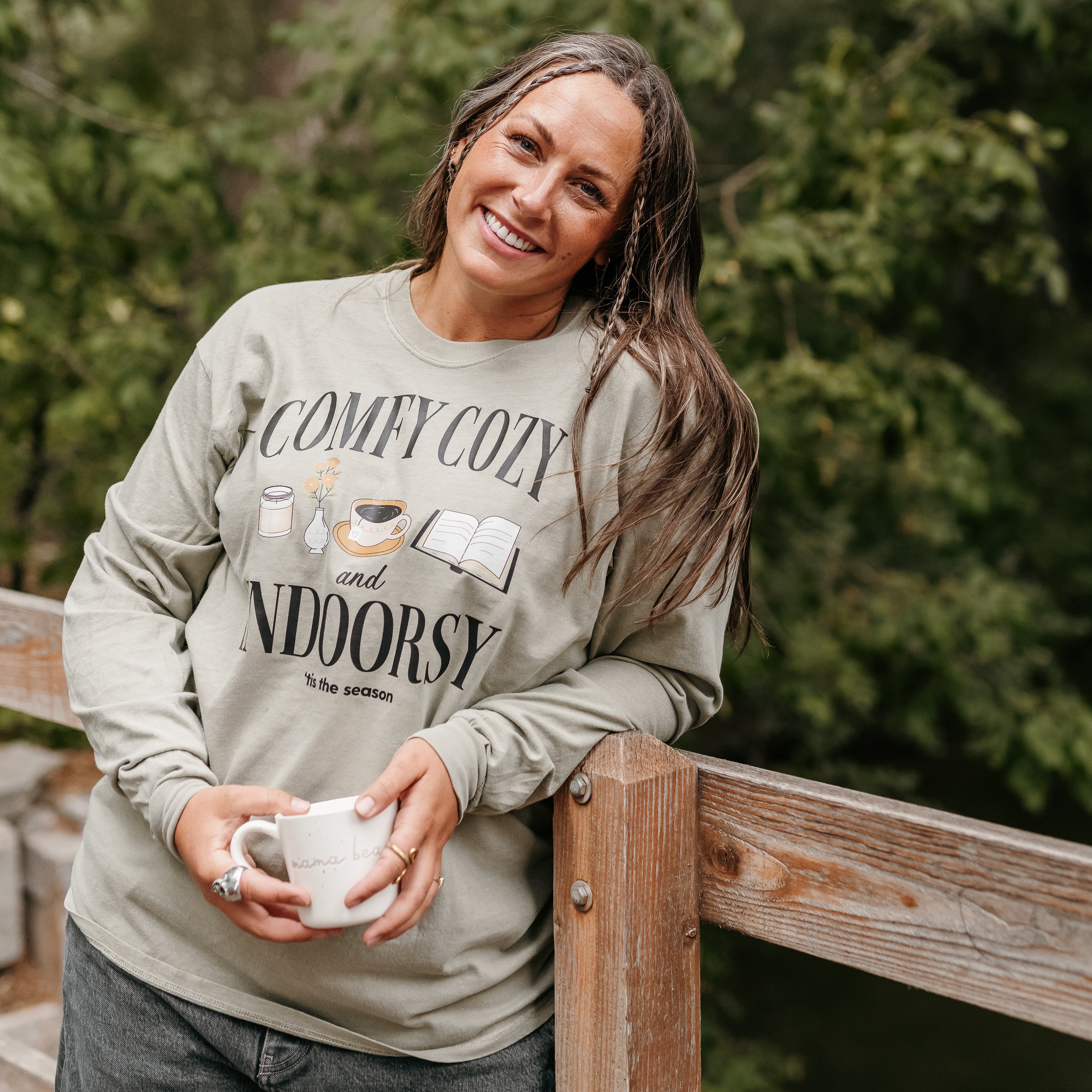 Comfy Cozy and Indoorsy - Long Sleeve Comfort Colors Tee Little Mama Shirt Shop