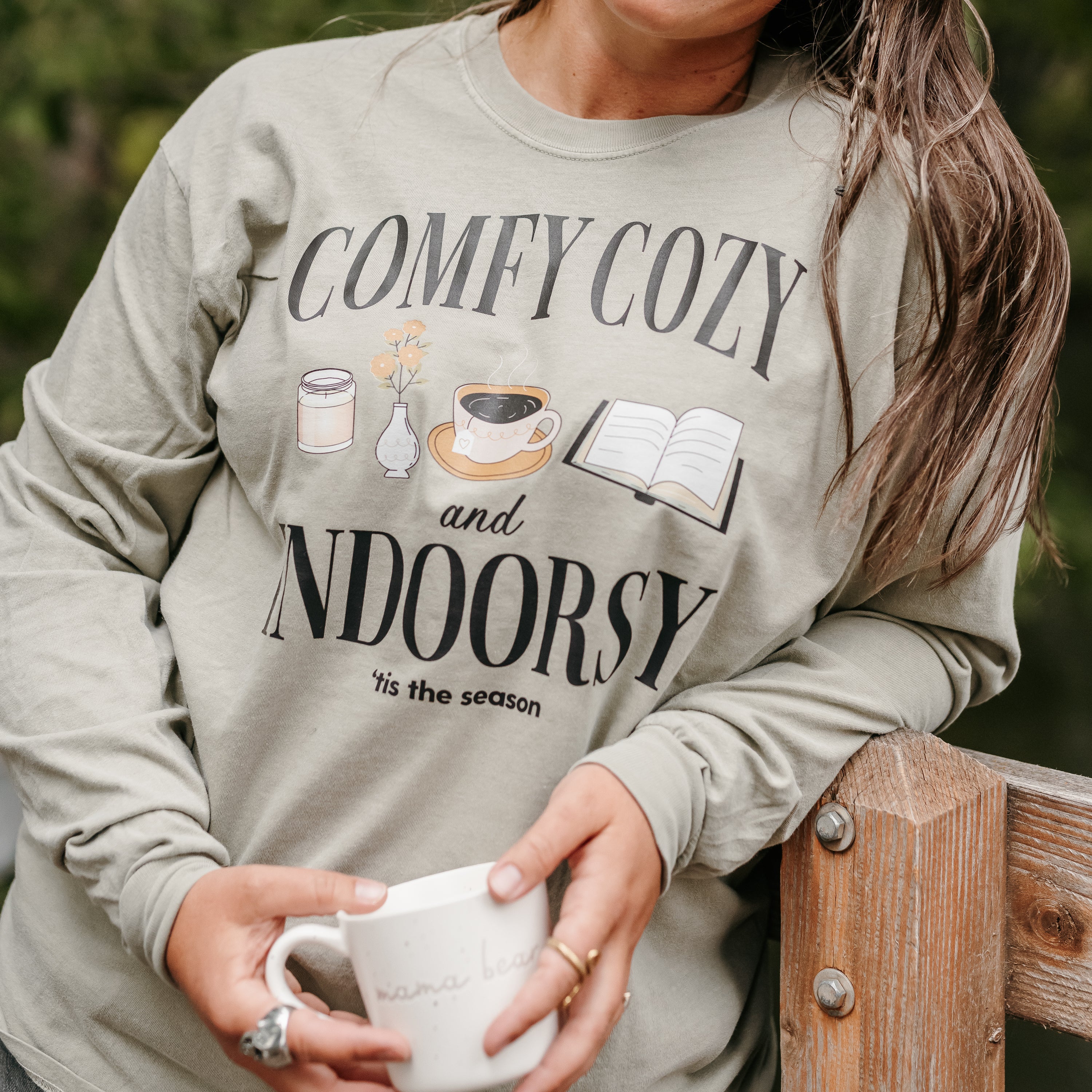 Comfy Cozy and Indoorsy - Long Sleeve Comfort Colors Tee Little Mama Shirt Shop