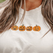 Embroidered Long Sleeve Comfort Colors Tee - Jack-o-Lanterns in a Row Little Mama Shirt Shop