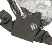 Embroidered PIGMENT Crewneck - Stay Spooky Skelly Hand Little Mama Shirt Shop LLC