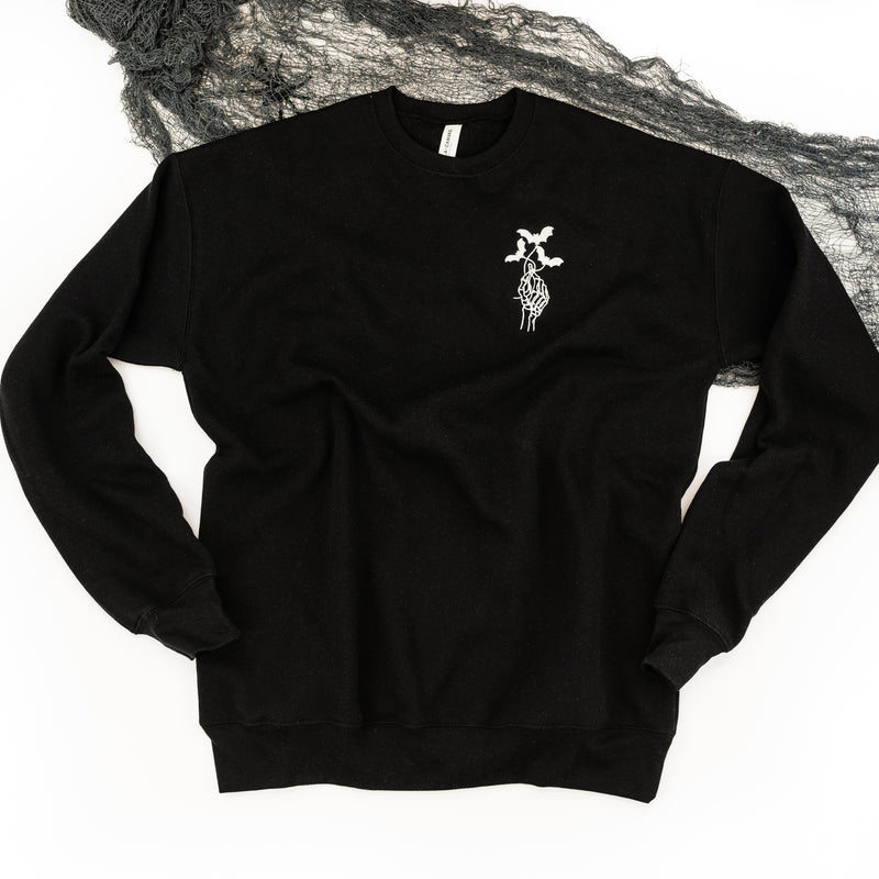 Embroidered Super Soft Fleece Crewneck - Skelly Hand Bat Bouquet