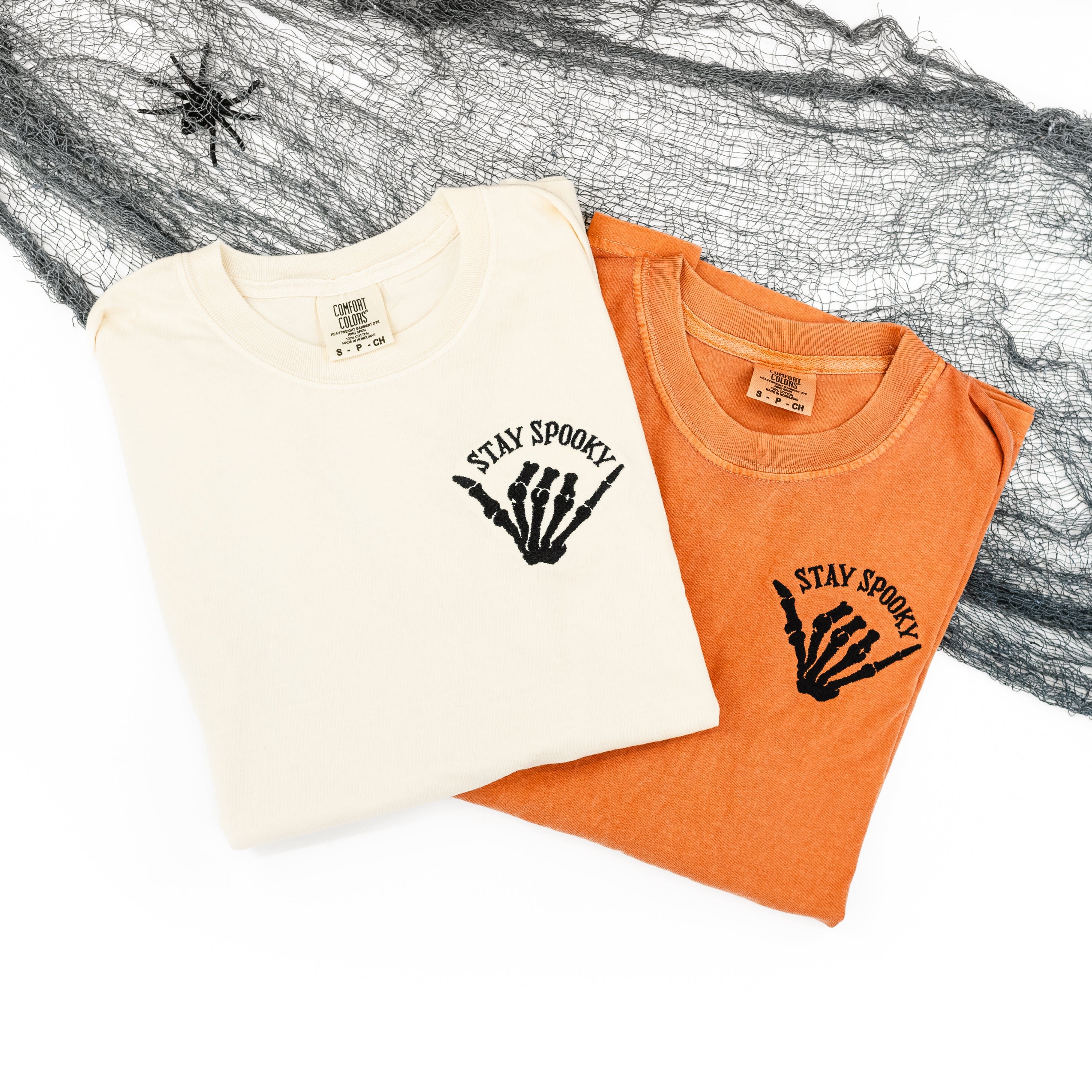 Embroidered Comfort Colors Tee - Stay Spooky Skelly Hand Little Mama Shirt Shop LLC