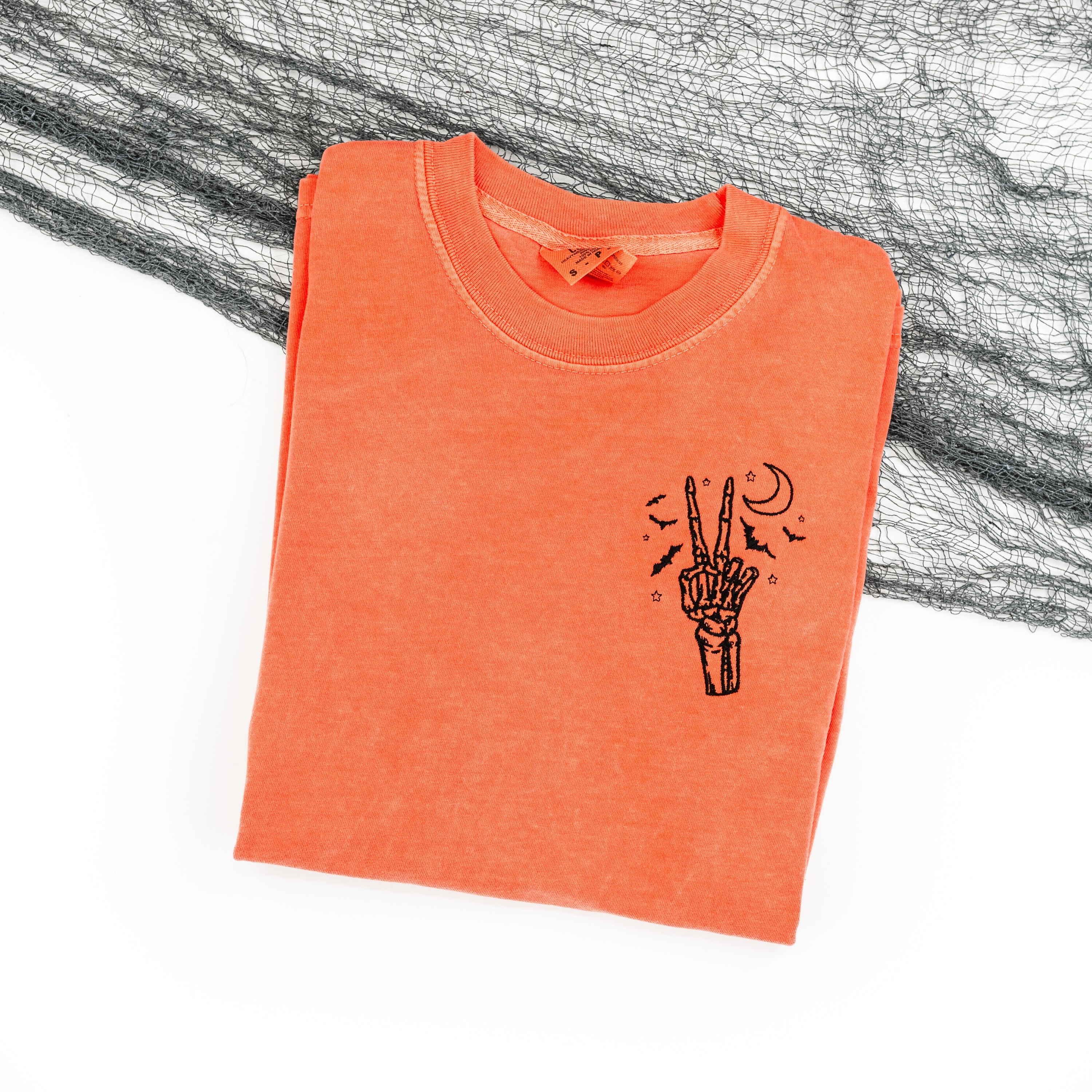 Embroidered Long Sleeve Comfort Colors Tee - Skeleton Peace Little Mama Shirt Shop LLC