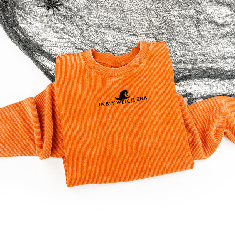 Orange Corded Sweatshirt - Embroidered - In My Witch Era (Black Thread)