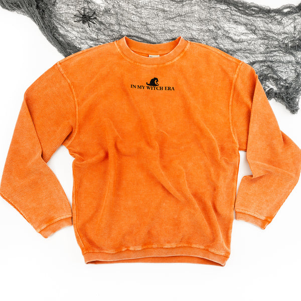Orange Corded Sweatshirt - Embroidered - In My Witch Era (Black Thread)