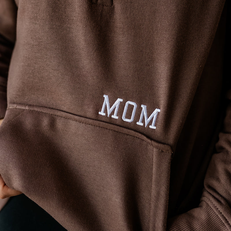 Chocolate Brown Quarter Zip Fleece - embroidered MOM w/ EST. YEAR