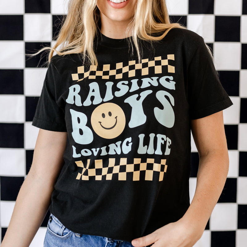 THE RETRO EDIT - Raising Boys Loving Life - SHORT SLEEVE COMFORT COLORS TEE