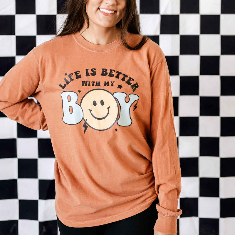 THE RETRO EDIT - Life is Better with My Boy (Singular) - LONG SLEEVE COMFORT COLORS TEE