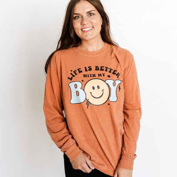 THE RETRO EDIT - Life is Better with My Boy (Singular) - LONG SLEEVE COMFORT COLORS TEE