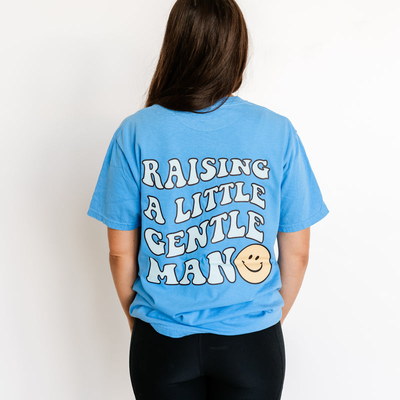 THE RETRO EDIT - Mama Smiley Pocket on Front w/ Raising a Little Gentleman (Singular) on Back - SHORT SLEEVE COMFORT COLORS TEE