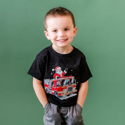 Firetruck Santa - Child Black Tee Little Mama Shirt Shop