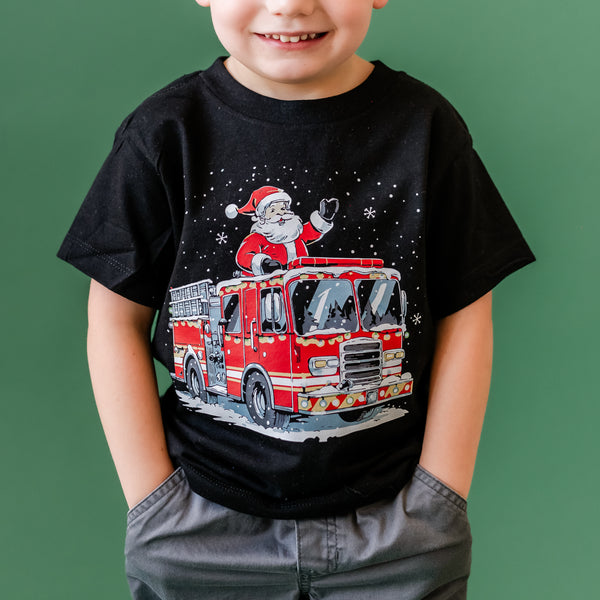 Firetruck Santa - Child Black Tee