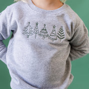 Embroidered Outline Christmas Trees - Child Sweater - Green Thread Little Mama Shirt Shop