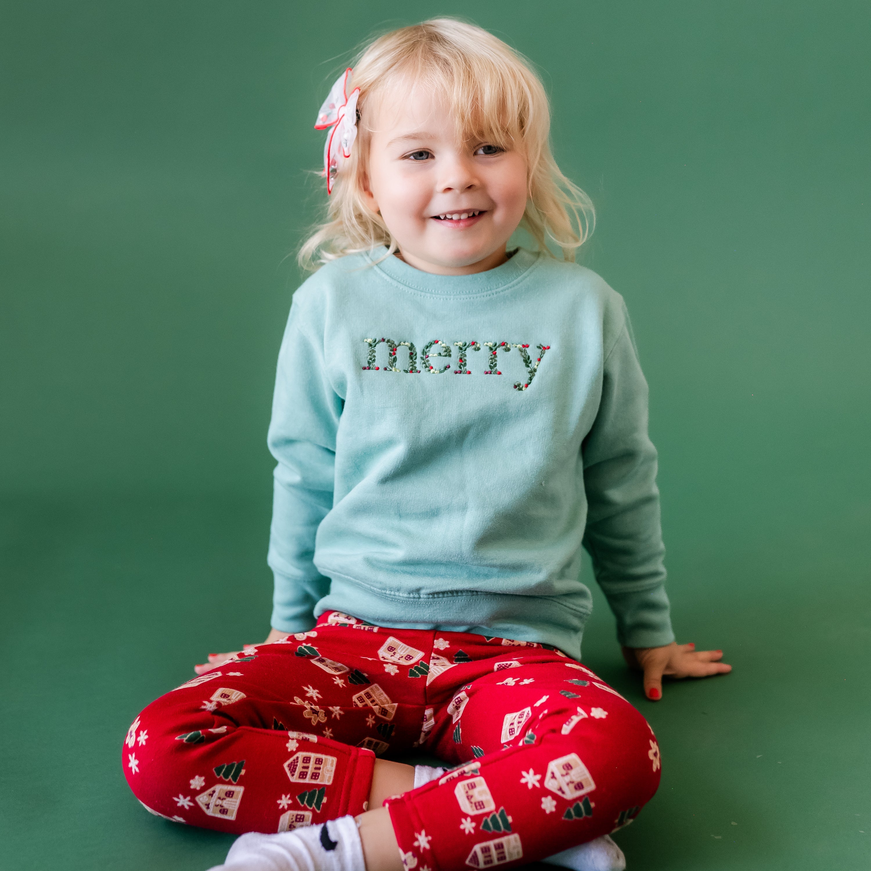 Embroidered Floral Merry - Child Sweater Little Mama Shirt Shop