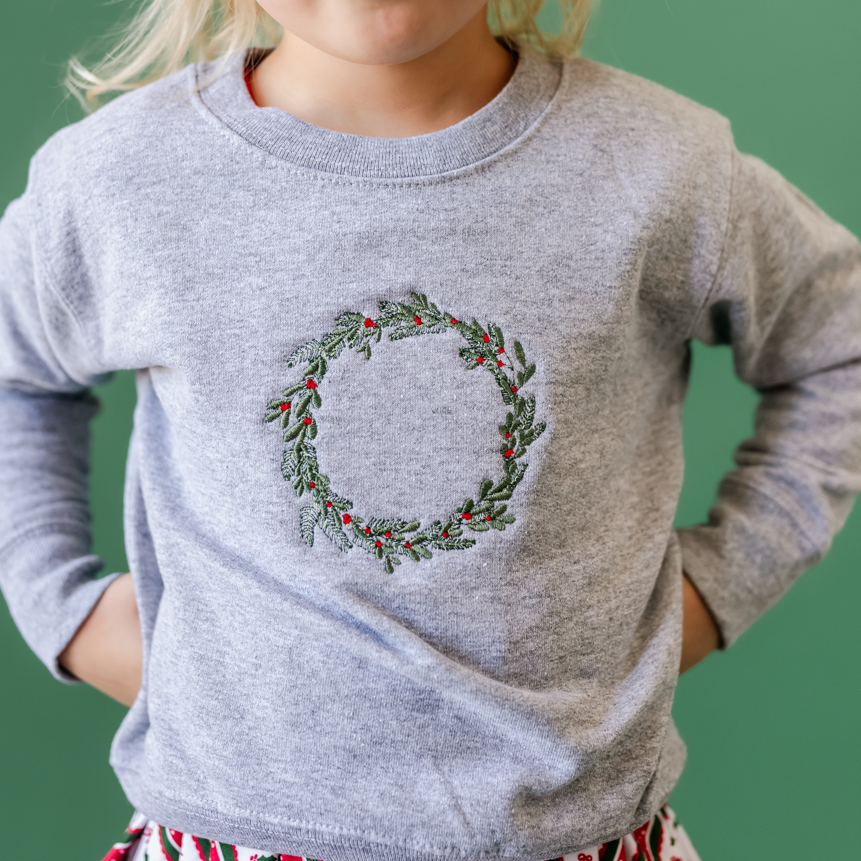 Embroidered Wreath (center) - Child Sweater Little Mama Shirt Shop