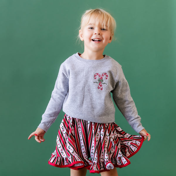 Embroidered Candy Cane - Child Sweater