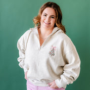 Embroidered Christmas Tree w/ Bow (pocket) - Oatmeal Quarter Zip Fleece Little Mama Shirt Shop LLC