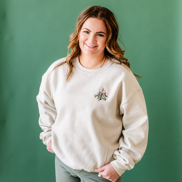 Embroidered Mistletoe - BASIC Fleece Crewneck