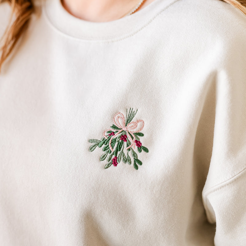 Embroidered Mistletoe - BASIC Fleece Crewneck