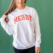 Merry (Varsity) - LONG SLEEVE Comfort Colors Tee Little Mama Shirt Shop