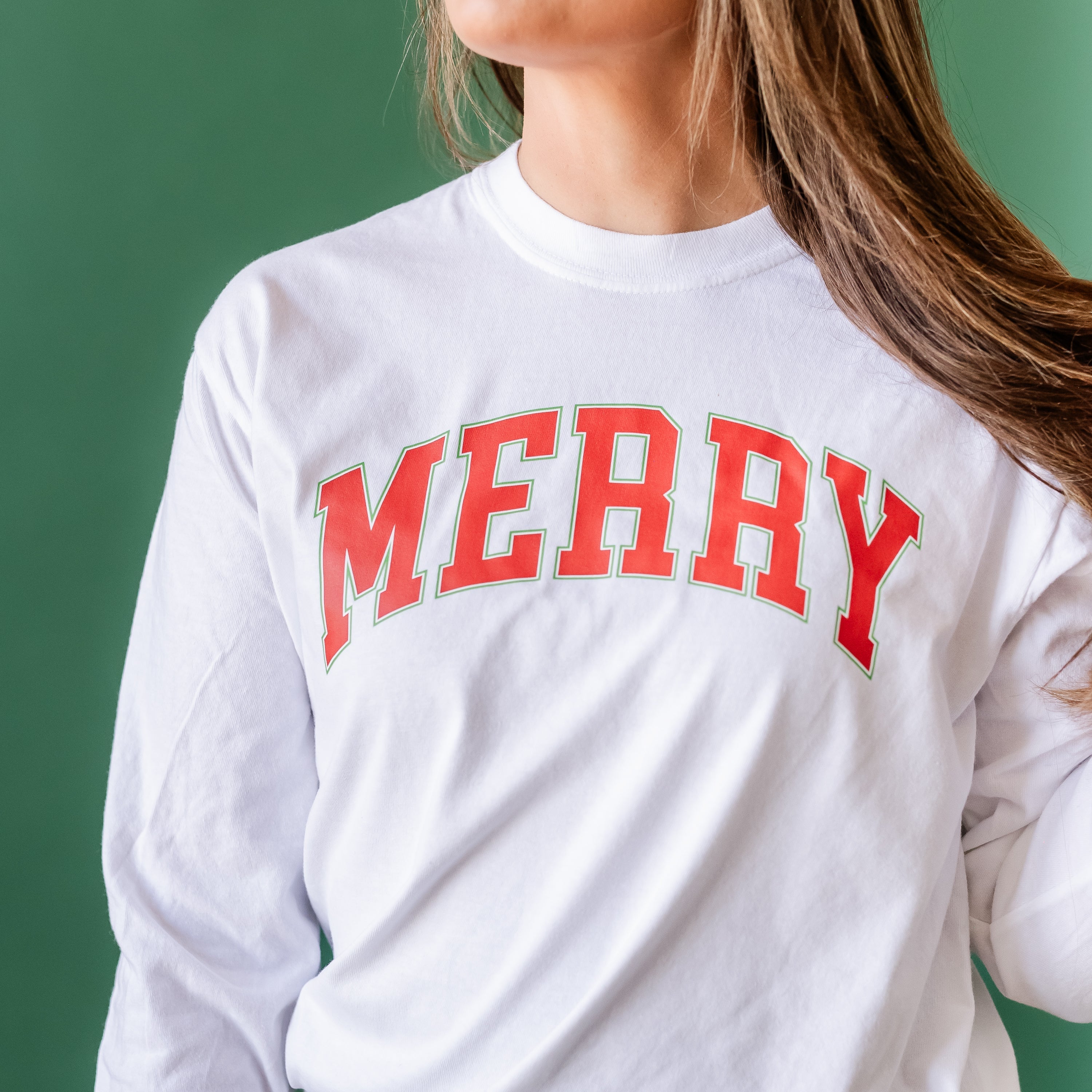 Merry (Varsity) - LONG SLEEVE Comfort Colors Tee Little Mama Shirt Shop