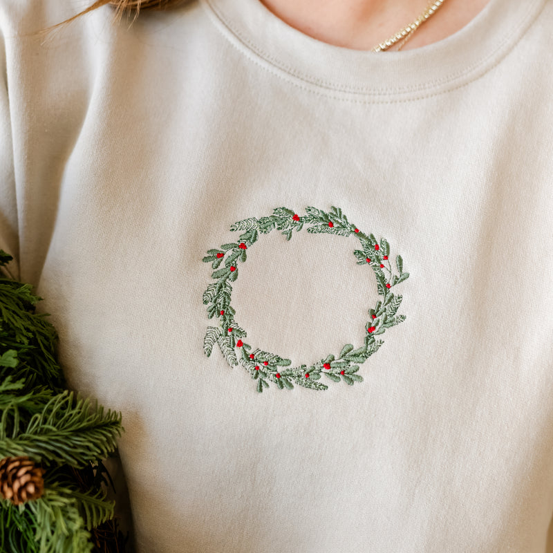 Embroidered Wreath - BASIC Fleece Crewneck