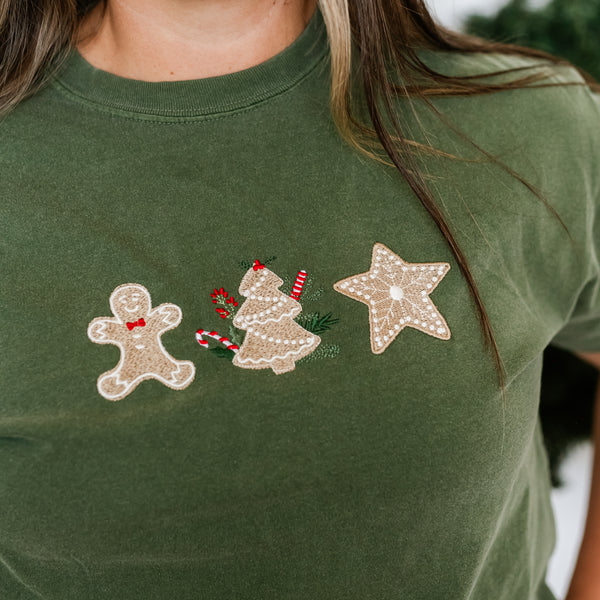 Embroidered Gingerbread Cookies - Comfort Colors Tee