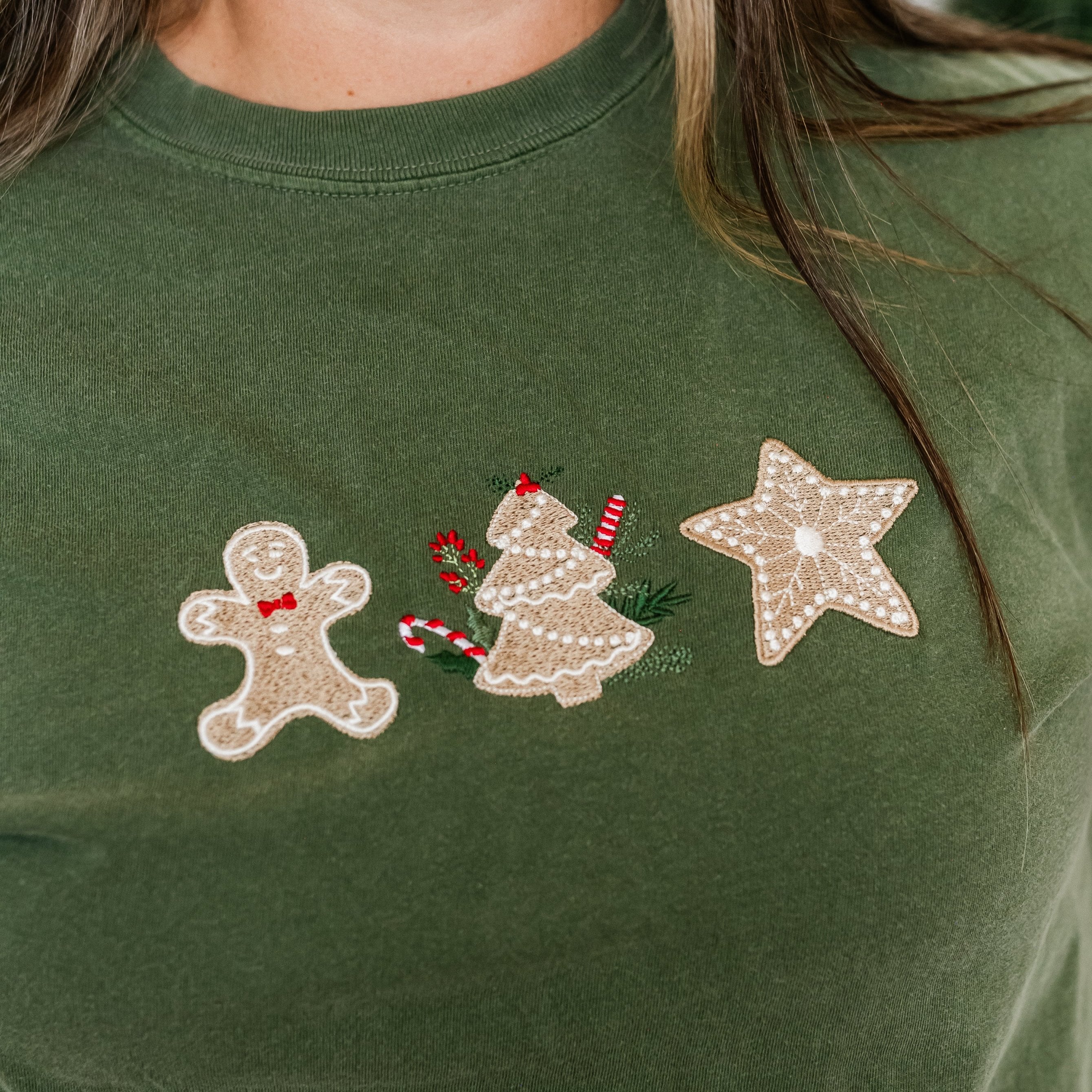 Embroidered Gingerbread Cookies - LONG SLEEVE Comfort Colors Tee Little Mama Shirt Shop