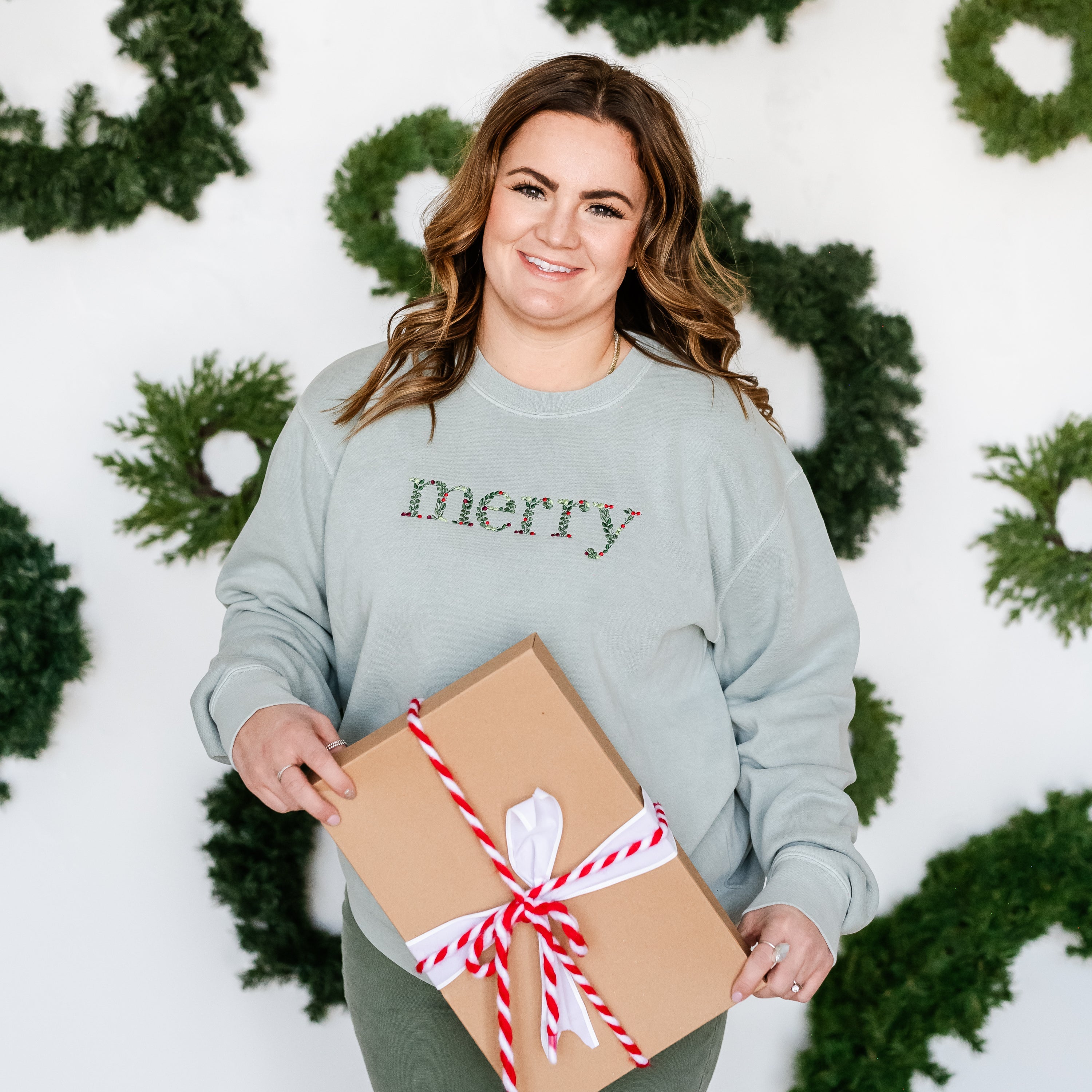 Embroidered PIGMENT Crewneck - Floral Merry Little Mama Shirt Shop LLC
