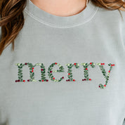 Embroidered PIGMENT Crewneck - Floral Merry Little Mama Shirt Shop LLC