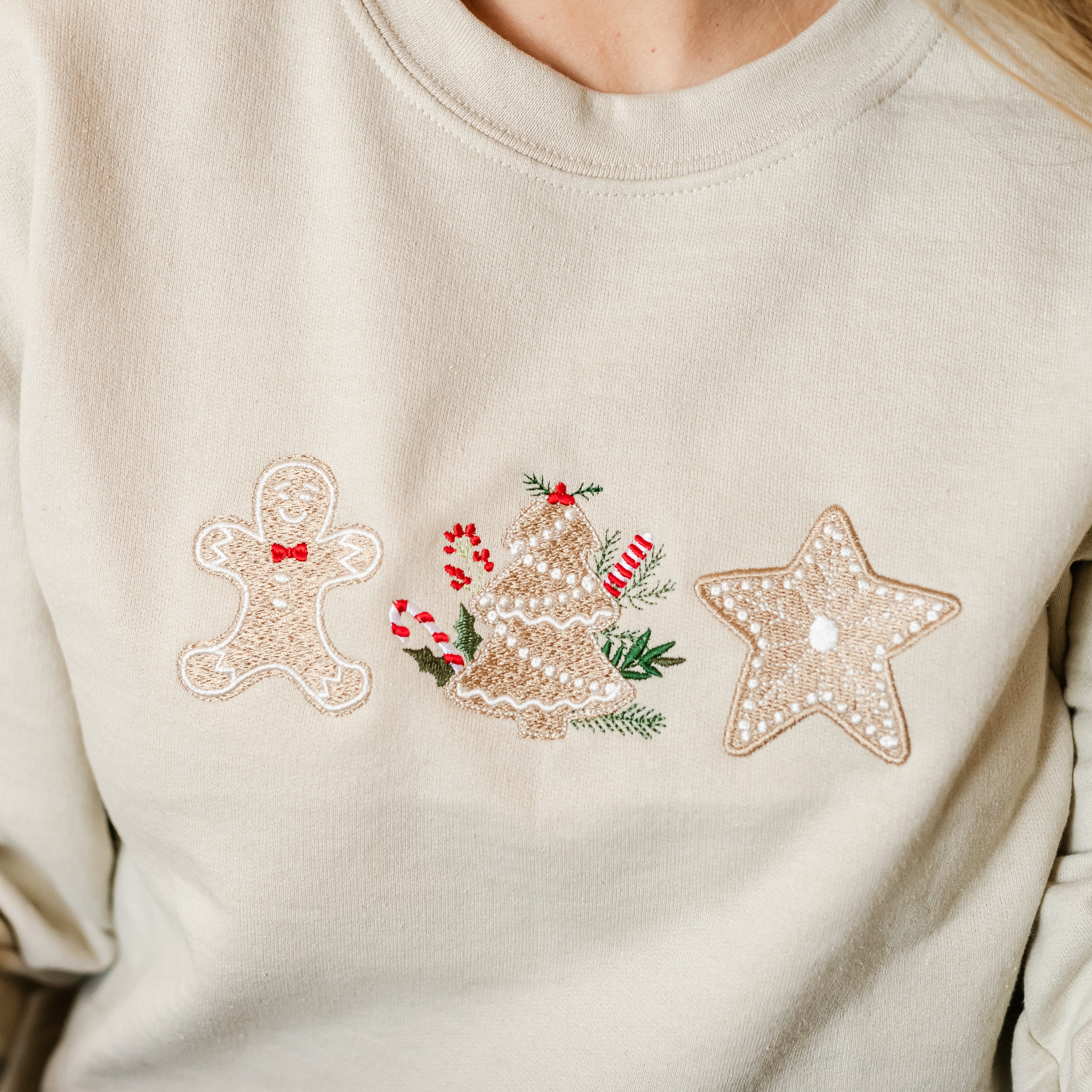 Embroidered Gingerbread Cookies - BASIC Fleece Crewneck Little Mama Shirt Shop LLC