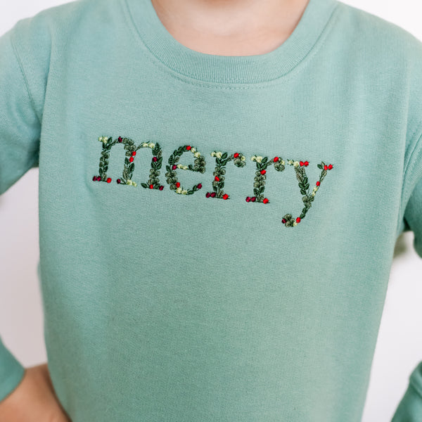 Embroidered Floral Merry - Child Sweater