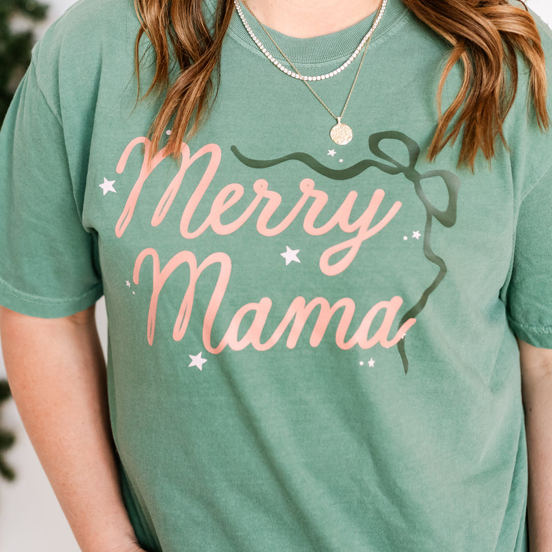 Merry Mama With Bow and Stars - Comfort Colors Tee