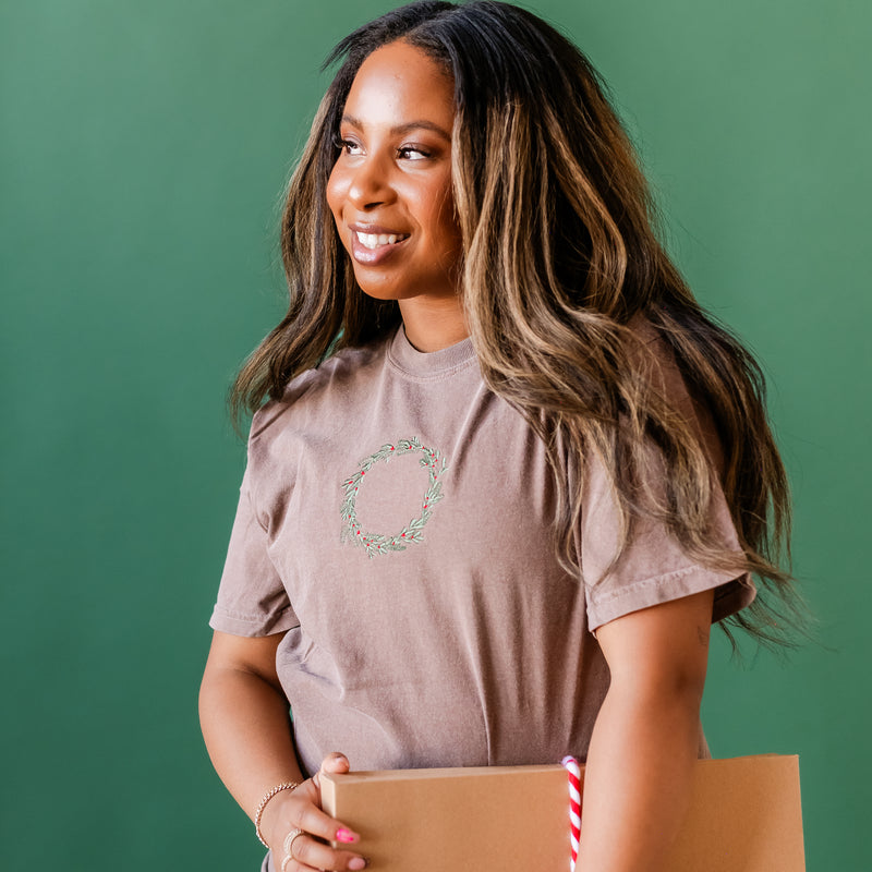 Embroidered Wreath - Comfort Colors Tee